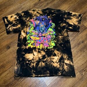 Zumiez Black Custom Acid Wash Magic Mushroom Graphic Grunge Hippie Shirt Size L
